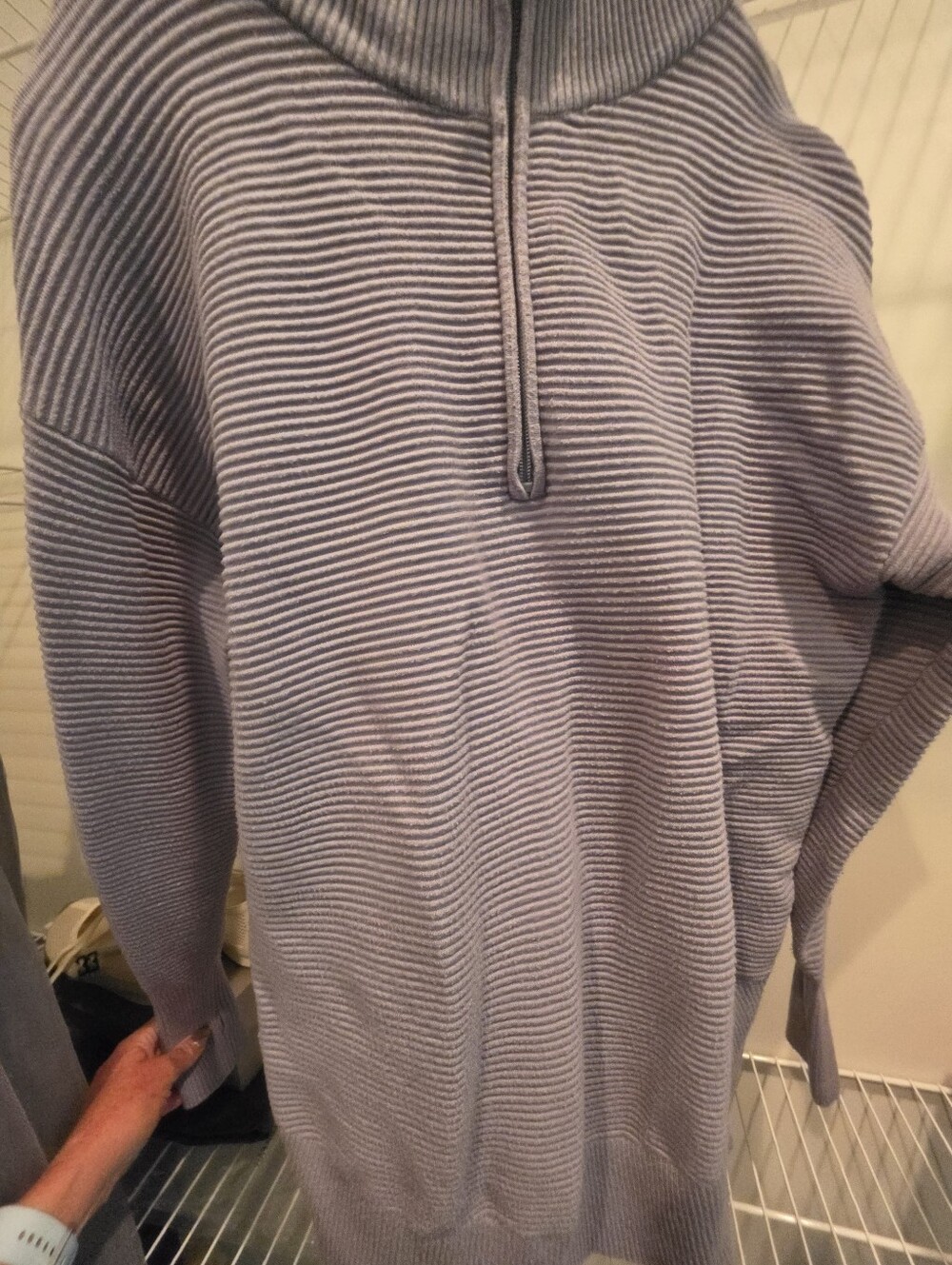Womenss Light Lavender Ribbed Half-Zip Sweater